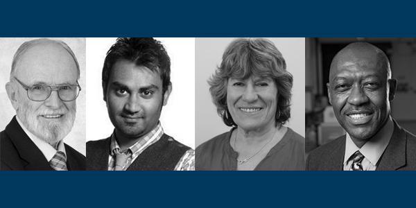 L_R Profs. Beric Skews, Bavesh Kana, Jill Adler and Kenneth Ozoemena are finalists in the Lifetime Award category of the 2019 NSTF South 32 Research Awards
